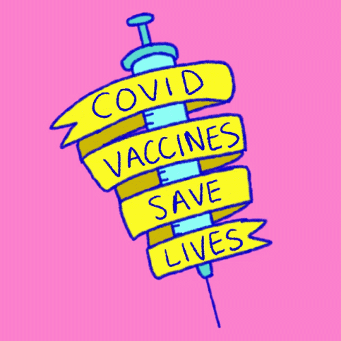 a painting of a cartoon type sign saying, vaccines save lives