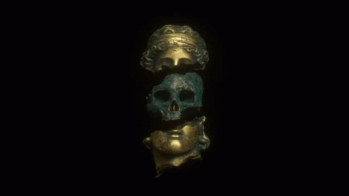 two skulls wearing crowns against a dark background