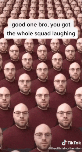 the facial expression appears to show people in identical clothes