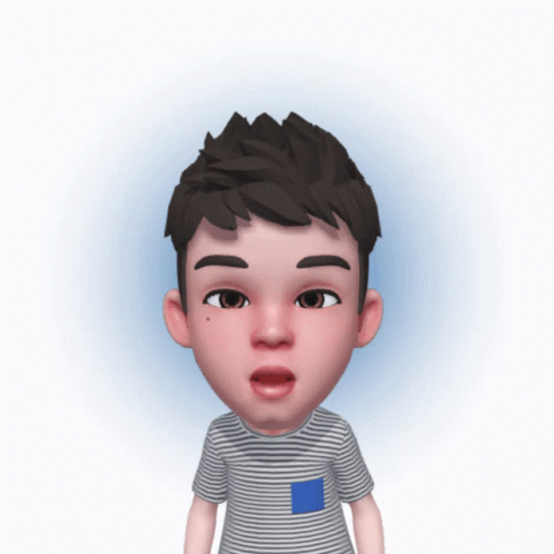 an animated child in striped t - shirt with a surprised look