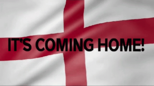 the text is painted on a flag that says it's coming home