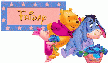 this is a very cute drawing of a pooh and pooh bear holding a happy friday sign