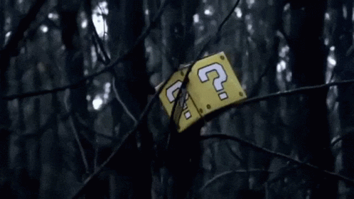 an origami box stuck on a tree nch with trees in the background