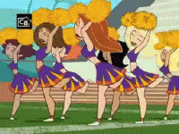 an animated image of a group of cheerleaders