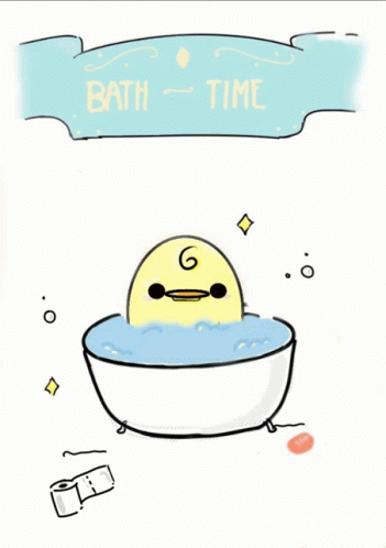 a cartoon bird in a bathtub with soap