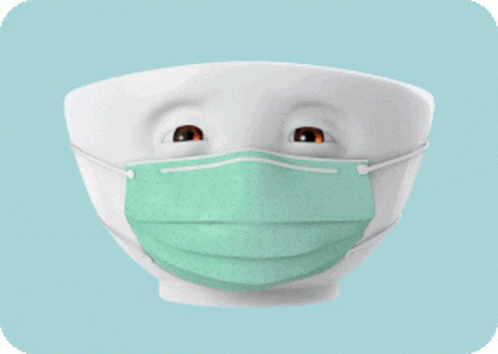 a cartoon face wearing a surgical mask and glasses