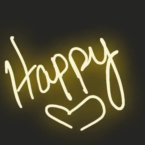 the word happy is written with a neon effect