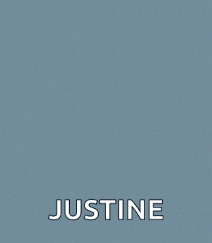 a text reads, justine, is printed in white on a brown background
