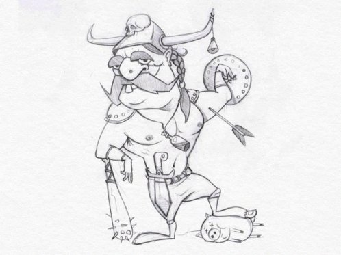 a drawing of a bull holding a donut