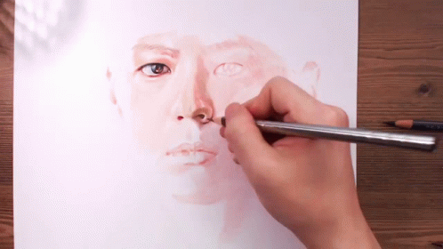 a painting being edited in blue and with a pencil
