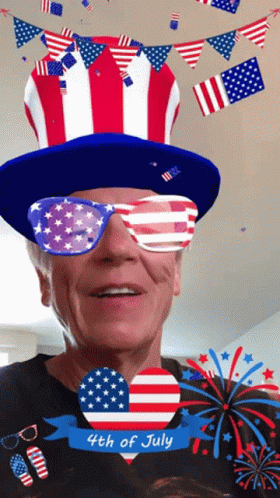 a man in patriotic sunglasses wearing an american flag hat