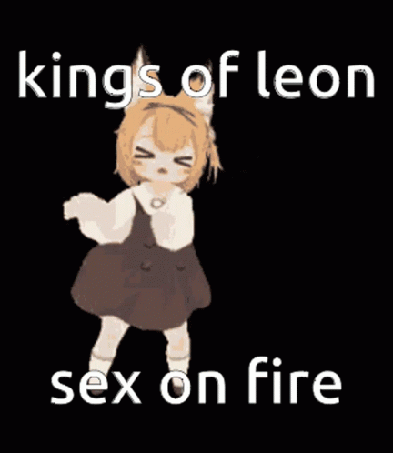 an animation drawing of the evil queen of leon, with the text sex on fire written above her