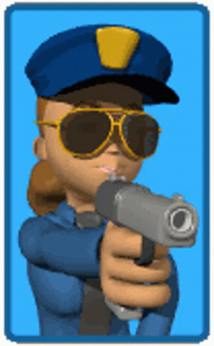 a cartoon character holding a gun on a yellow background