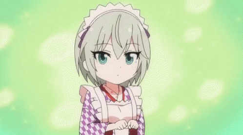 a anime character dressed in checkered clothes with an apron