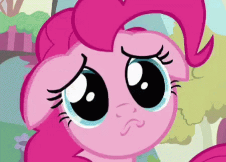a cartoon pinkie pony that looks like it is crying