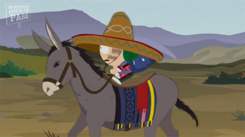 a picture of a mexican riding on the back of a donkey