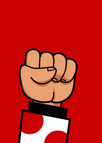 a blue cartoon style fist up illustration on a white frame
