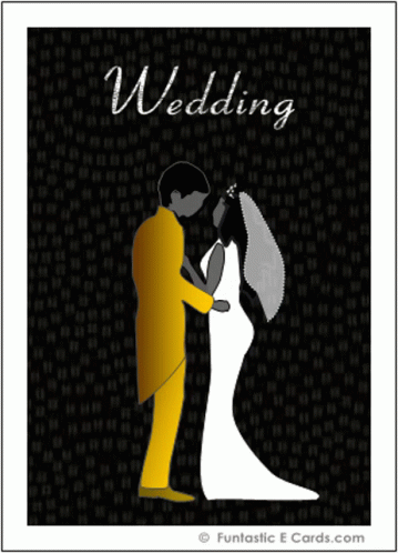 a wedding card that is not in color and the silhouette of a bride and groom
