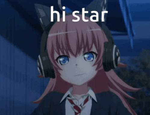 anime characters with anime - style headsets and the words hi star