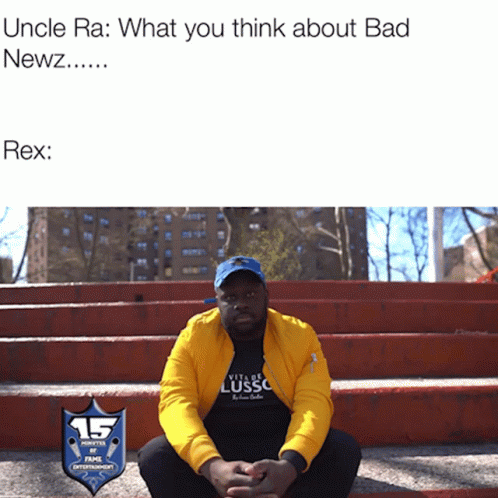 a person kneeling down with the caption that reads, uncle ra what you think about bad newz
