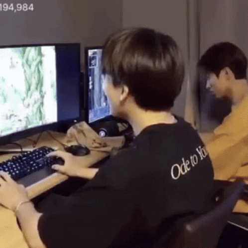 two boys using the same computer together