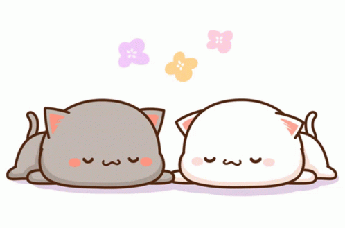 two little cat characters hugging on the ground