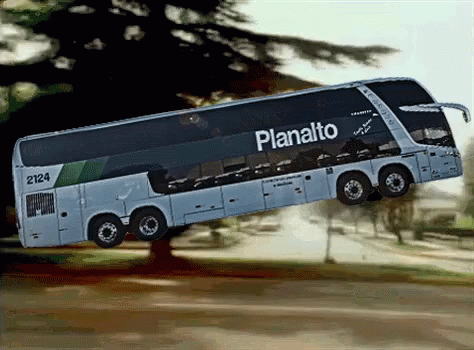 the bus is going sideways through the forest