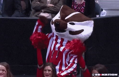 a person in a blue and white mascot costume is in a crowd