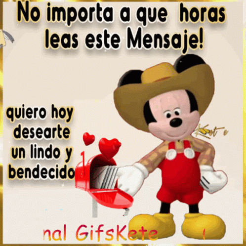 a cartoon of a mickey mouse with a message about mensaje