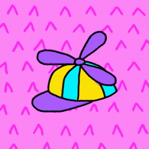 a drawing of a pink hat with a colorful bow on top