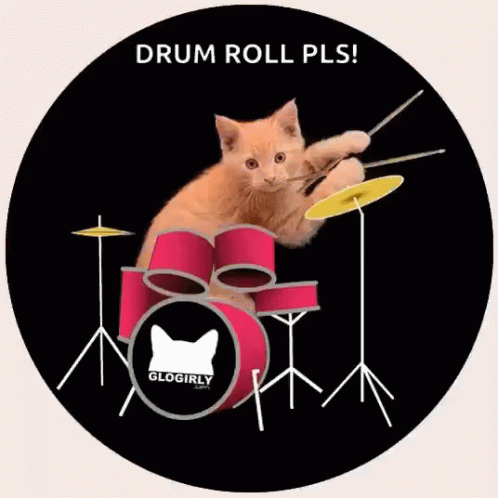 a cat sitting behind the drum on a sticker