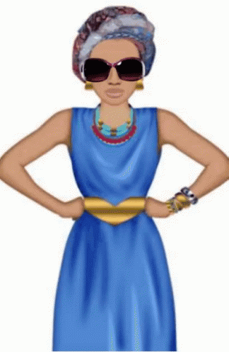 an animated woman wearing sunglasses and a dress