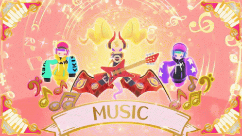 various musical icons against purple and blue background