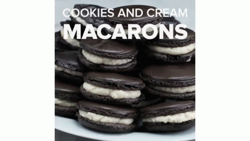 cookies and cream macarons with a white background