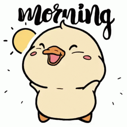 a white penguin with black lettering that says morning