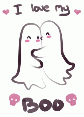 two ghosts holding each other by their mouths
