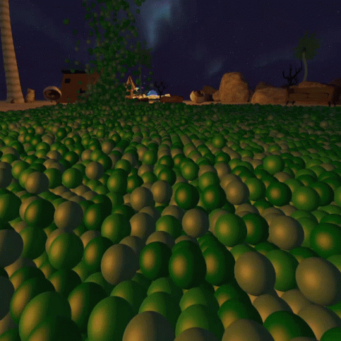 a big group of green balls that are on the ground