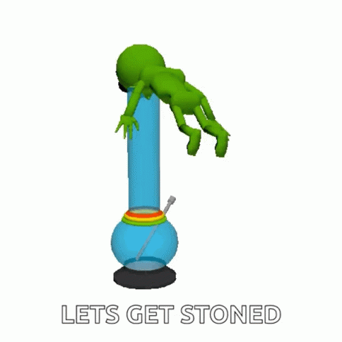 the logo for lets get stoned has an image of a frog on a pole