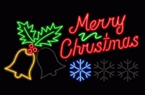 a christmas neon sign with a bell on top