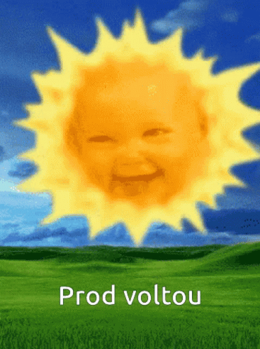 a blue sunburst smiling in a field
