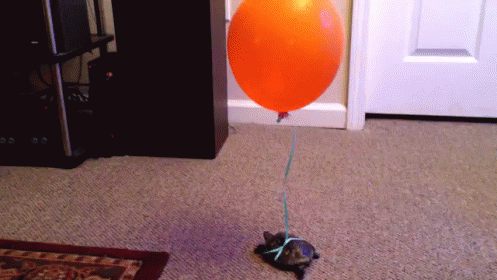 a big blue balloon that is stuck into the floor
