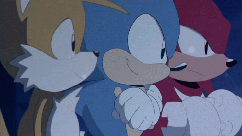 two sonic and tails hugging each other in a cartoon