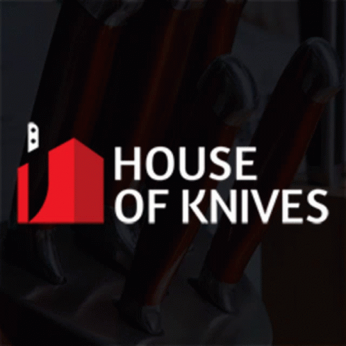 the house of knives logo with tools sitting on the table