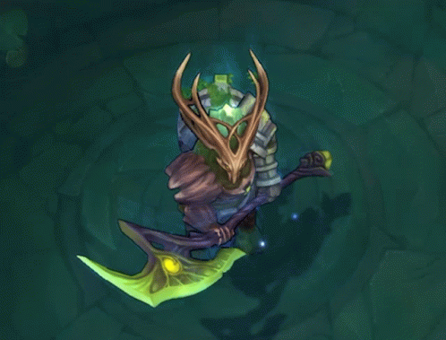 a green and black creature floating in water with large fangs on it