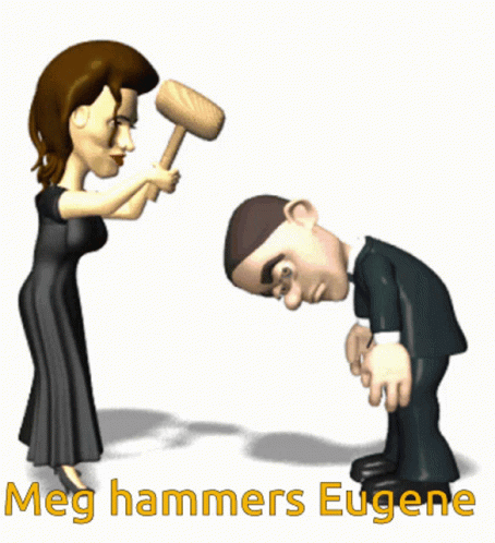 a woman hitting a man with an object over his head