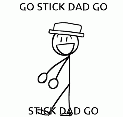 the cartoon drawing has an image of a person holding his arm in one hand and a stick