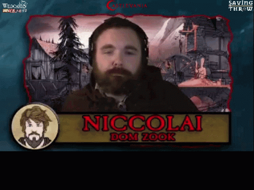 a picture of the words niccolai on a screen with a guy looking over his shoulder