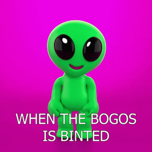 a green alien standing in front of a purple background