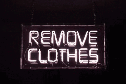 remove clothes neon sign with chains attached
