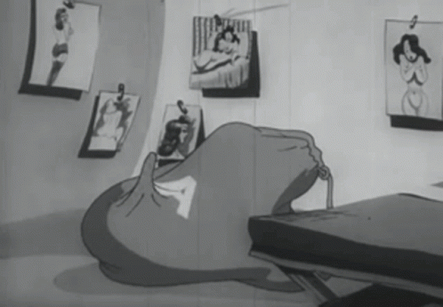 black and white drawing of cartoon woman lying on the floor